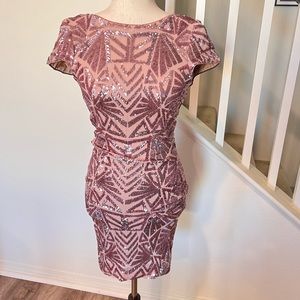 Dress the Population pink sequin body con mini dress cap sleeve size small